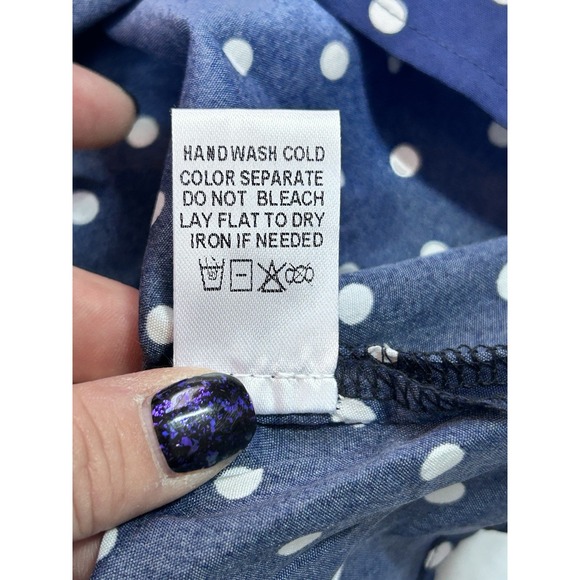 Gilli Vtg Babydoll Top Tank Navy Blue Polka Dots Wmn Lrg Keyhole Y2K - Picture 9 of 12